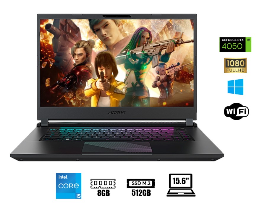 Laptop Gigabyte Core I5 12500h Aorus 15 9mf Gaming (aorus 15 9mf-e2la583sh) 15.6" Fhd 360hz, Ram 8gb, Ssd M.2 512gb, Rtx 4050 6gb Nvidia , Ep., 12g.