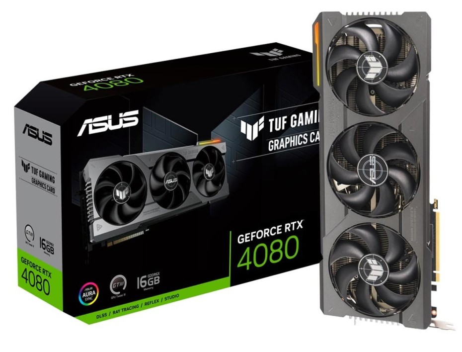 TARJETA DE VIDEO ASUS TUF RTX 4080 16GB GDDR6X GEFORCE NVIDIA 256 BITS, GRAFICO PARA VIDEOJUEGOS, 3 VENTILADORES ( 90Y )