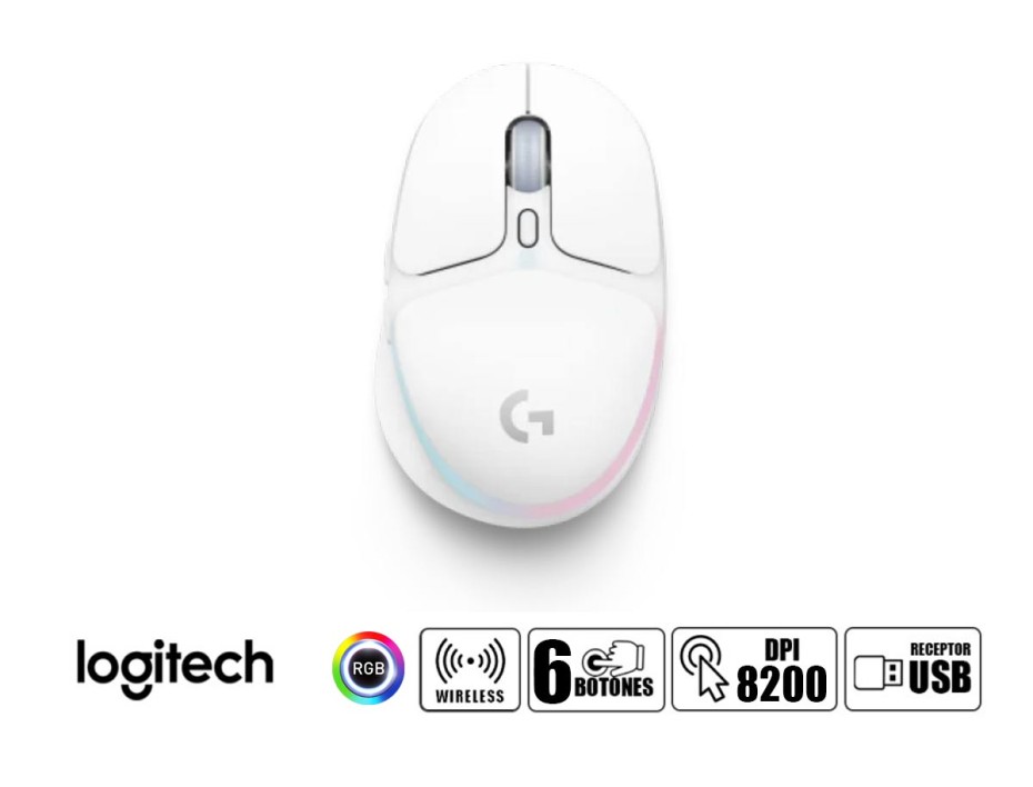 Mouse Inalambrico Logitech Gaming G705 Lightspeed (910-006366) Hasta 8.200 Dpi, Receptor Usb, Blanco