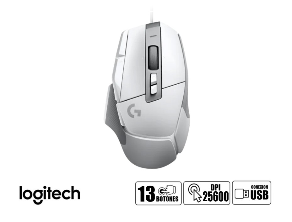 Mouse Logitech G502 X Gaming (910-006144) Hasta 25.600 Dpi, 13 Botones Programables, Blanco