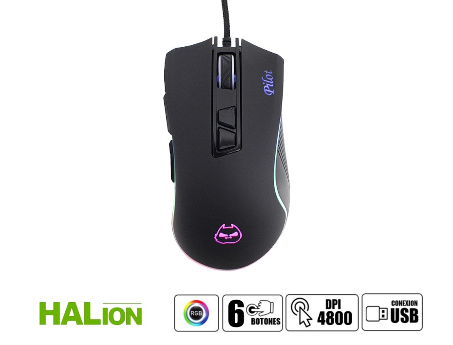 Mouse Halion Pilot Gaming (ha-m571) Hasta 4800 Dpi, 7 Botones, Rgb, Negro