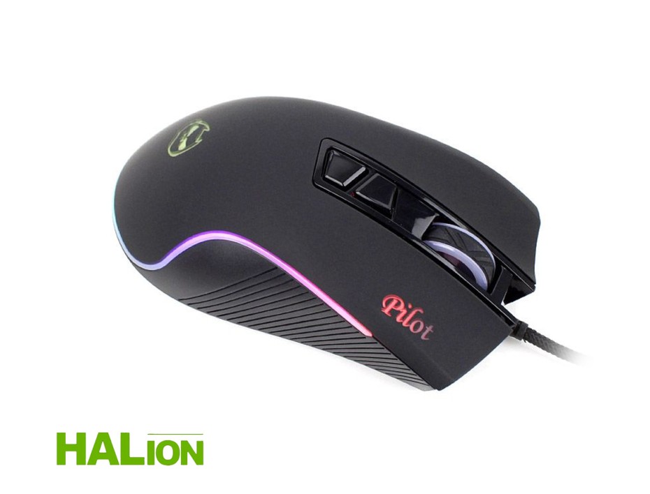 Mouse Halion Pilot Gaming (ha-m571) Hasta 4800 Dpi, 7 Botones, Rgb, Negro