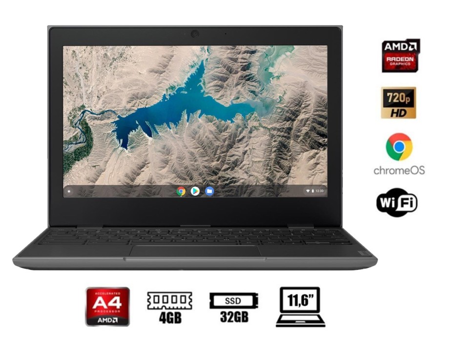 Laptop Lenovo Amd A4 9120c Chromebook (82cd0007pd) Pantalla 11.6" Hd Tn, Ram 4gb, Ssd 32gb, Chrome Os