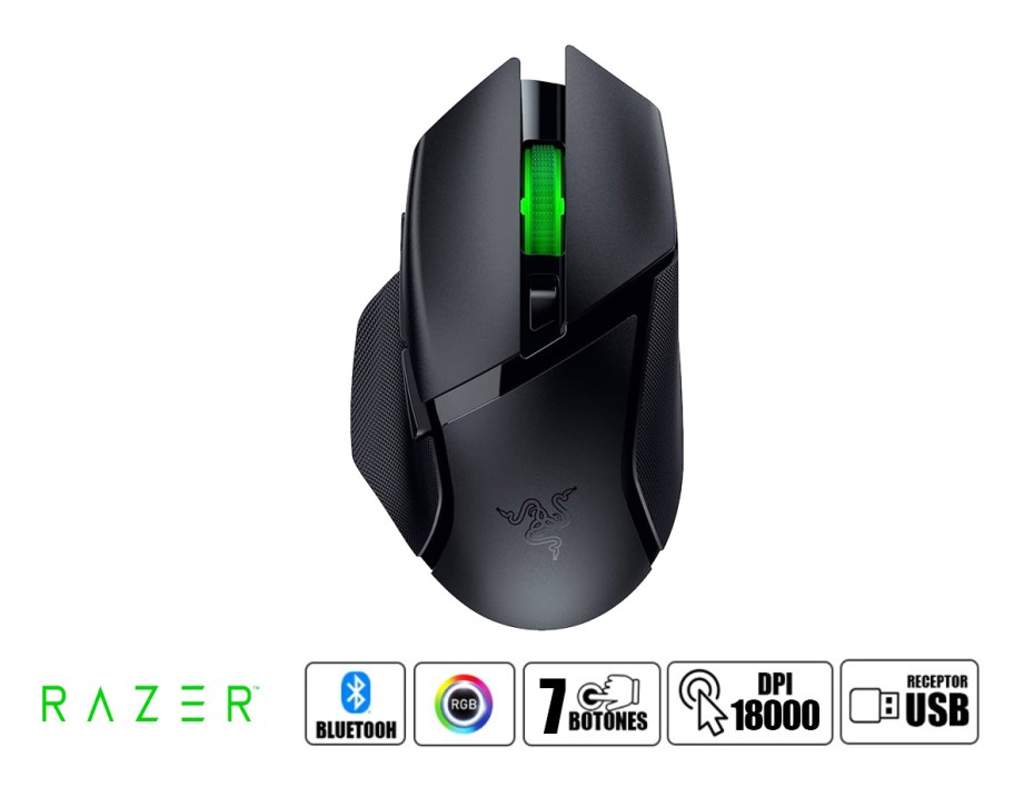 Mouse Inalambrico Razer Basilisk V3 X Hyperspeed Gaming (rz01-04870100-r3u1) 18.000 Botones, 7 Botones, Receptor Usb, Bt, Rgb, Negro