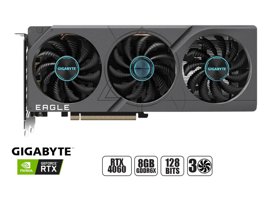 Tarjeta De Video Gigabyte Rtx 4060 Eagle Oc 8gb Gddr6 (gv-n4060eagle Oc-8gd) Geforce Nvidia 128 Bits, 3 Ventiladores