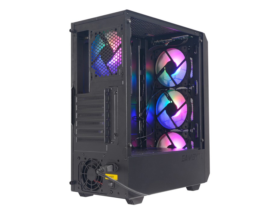 Case Gambyte Armor S/fuente (cs-arm4rbwkg-lg) Panel De Vidrio, 4 Ventiladores, Led Rainbow, Negro