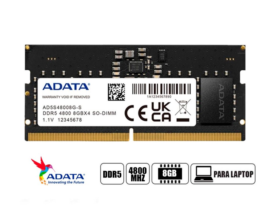 Memoria Para Laptop Sodimm Adata Ddr5 8gb (ad5s48008g-s) 4800 Mhz, Negro