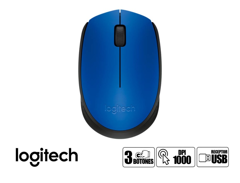 Mouse Inalambrico Logitech M170 (910-004800) Hasta 1000 Dpi, Receptor Usb, 3 Botones, Azul