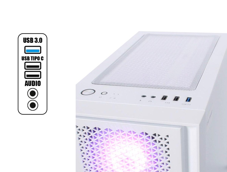 Case Halion Scarlet Fuente 550w (ha-scarlet W550w) Panel De Vidrio, 3 Ventiladores, Led Rgb, Blanco