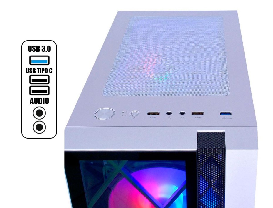 Case Halion Dragon Fuente 500w (w-cf 500 Dragon Cr15) Panel De Vidrio, 4 Ventiladores, Led Rgb, Blanco