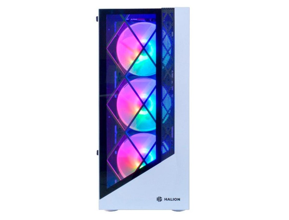 Case Halion Dragon Fuente 500w (w-cf 500 Dragon Cr15) Panel De Vidrio, 4 Ventiladores, Led Rgb, Blanco