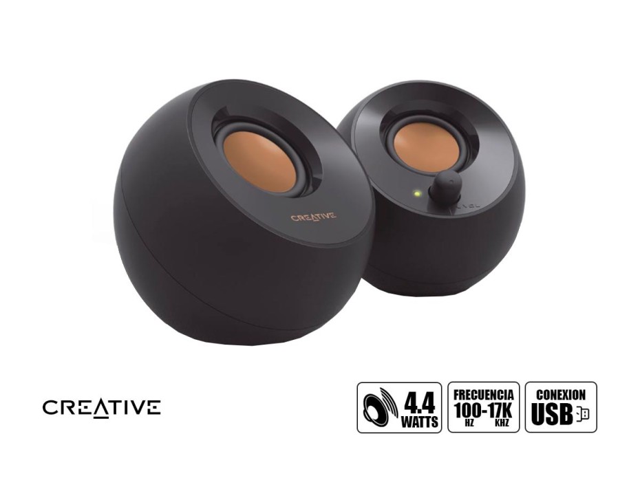 Parlante Creative Pebble 4.4 Watts (51mf1680aa000) Interfaz Usb, Frecuencia 100 Hz -17000 Khz, Negro