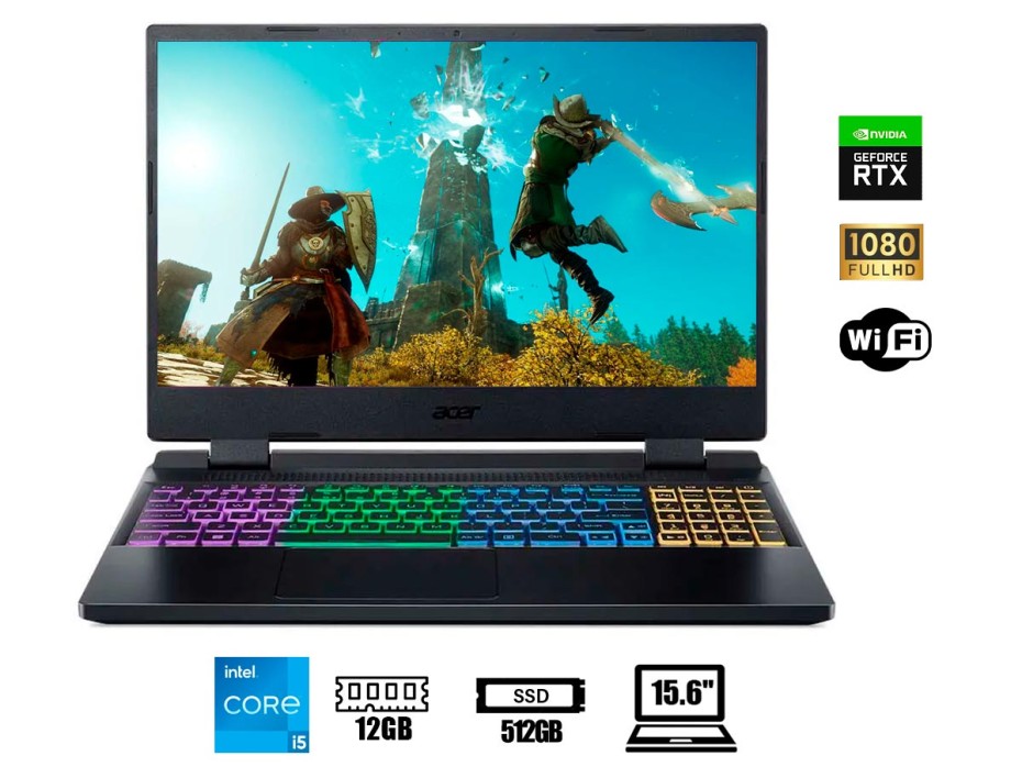 LAPTOP ACER CORE I5 12450H GAMING NITRO5 AN515-58-5620, PANTALLA 15.6 PULGADAS HD, RAM 12GB, SSD 512GB, VIDEO 3050 4GB NVIDIA, W FREE(NH.QFHAL.00U)