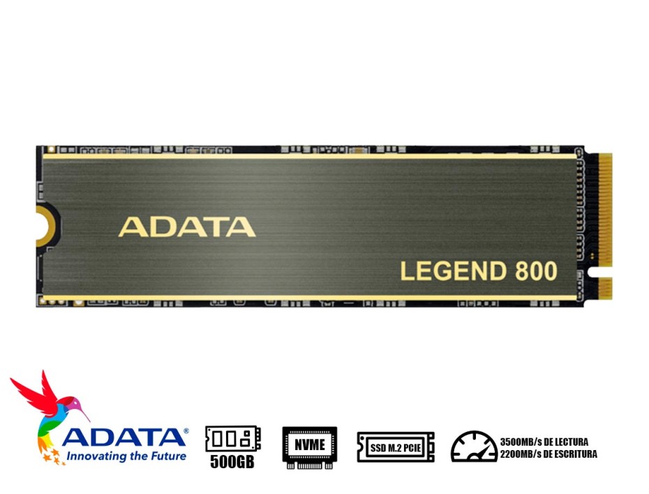 Unidad De Almacenamiento Ssd M.2 Pcie Adata 500gb Nvme Legend 800, 2280 (aleg-800-500gcs) 3500mb/s