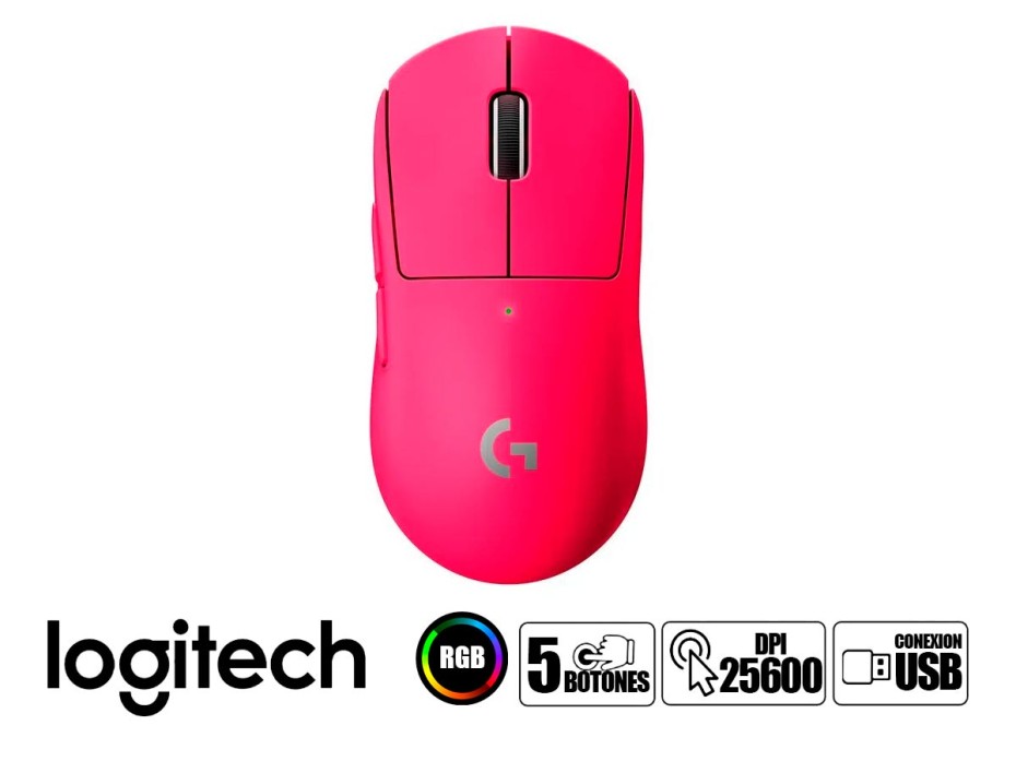 Mouse Inalambrico Logitech G Pro X Superlight 2 Gaming (910-006795) Hasta 44.000 Dpi, Receptor Usb, 5 Botones, Magenta