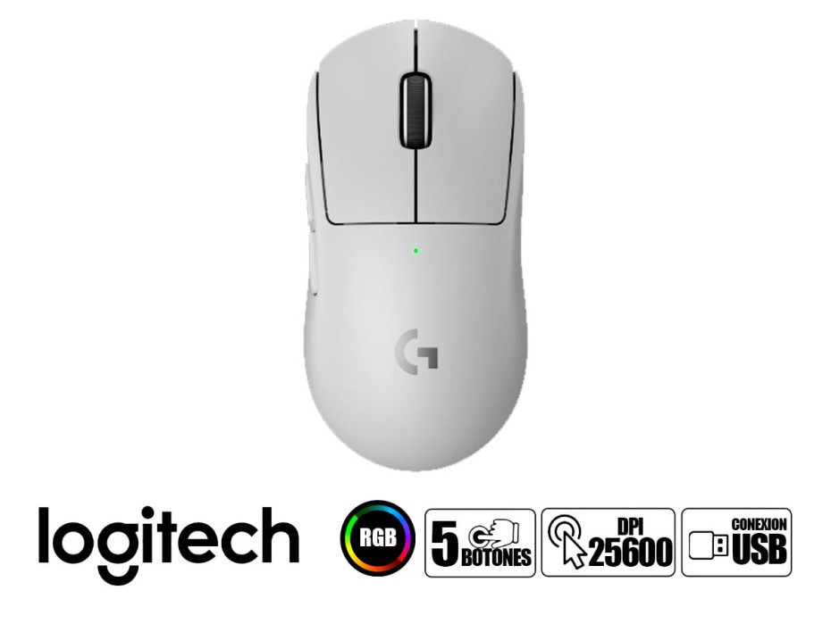 Mouse Inalambrico Logitech G Pro X Superlight 2 Gaming (910-006636) Hasta 44.000 Dpi, Receptor Usb, 5 Botones, Blanco