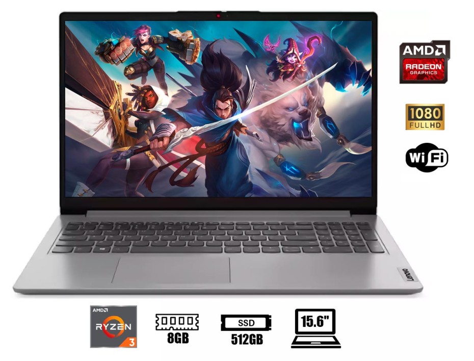 Laptop Lenovo Ryzen 3 7320u Ideapad 1 15amn7 (82vg00halm) 15.6" Fhd Tn, Ram 8gb, Ssd 512, Esp, S/s