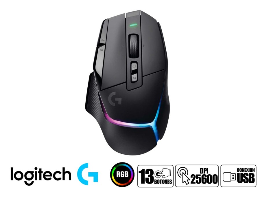 Mouse Inalambrico Logitech G502 X Plus Gaming (910-006160) Hasta 25.600 Dpi, 13 Botones Programables, Receptor Usb, Rgb, Negro