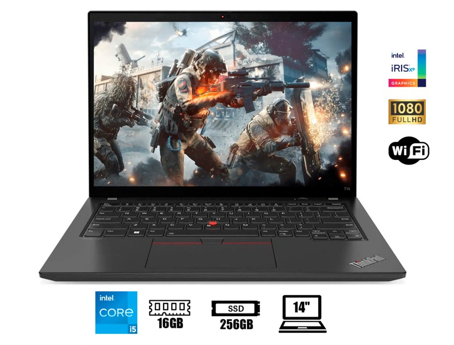 LAPTOP LENOVO CORE I5 1135G7 THINKPAD T14, PANTALLA 14 PULGADAS FHD, RAM 16GB, DISCO SOLIDO SSD M.2 256GB, WINDOWS 11 PRO (20W1SGHP00)