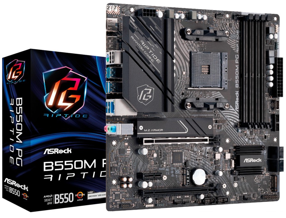 Placa Madre Asrock B550m Pg Riptide (90-mxbi90-a0uayz) Socket Am4, Ram Ddr4 Buss 4733oc Mhz, Rgb