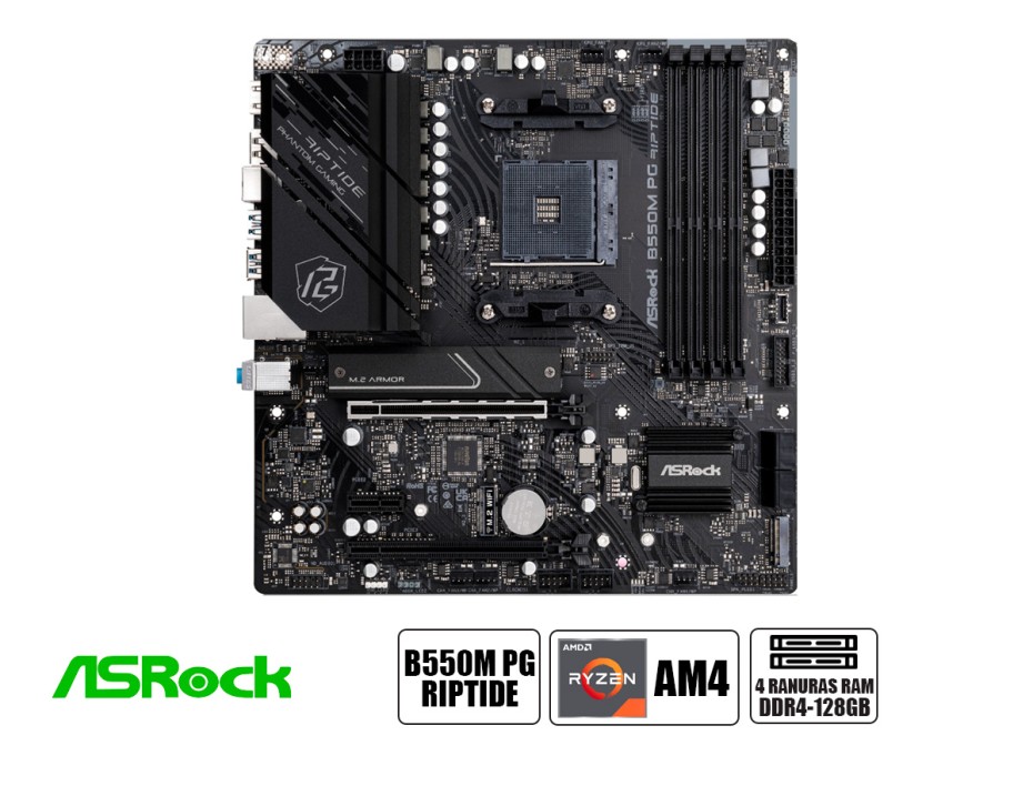 Placa Madre Asrock B550m Pg Riptide (90-mxbi90-a0uayz) Socket Am4, Ram Ddr4 Buss 4733oc Mhz, Rgb