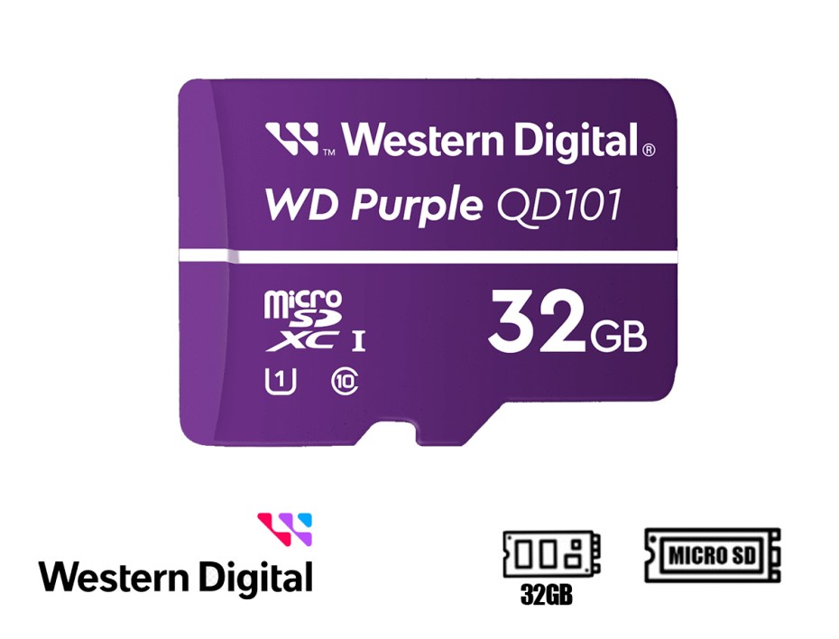 Memoria Micro Sd Western Digital 32gb Purple Qd101 (wdd032g1p0c) Para Camara De Videovigilancia