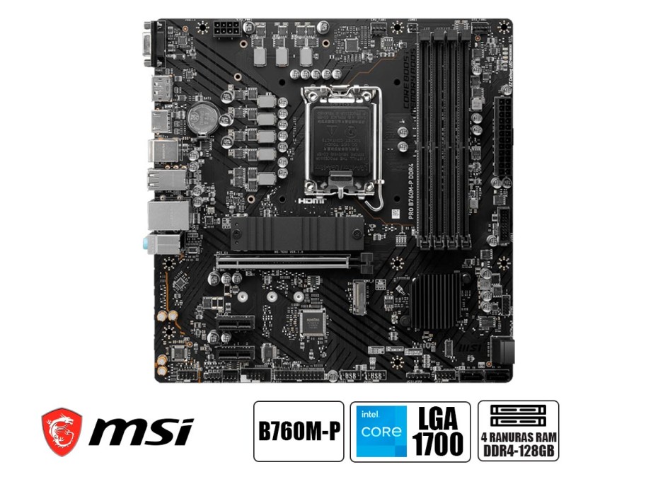 Placa Madre Msi B760m-p Pro Ddr4 (911-7e02-006) Socket Lga 1700, Ram Ddr4 Buss 4800oc Mhz, 14va, 13va, 12va Gen