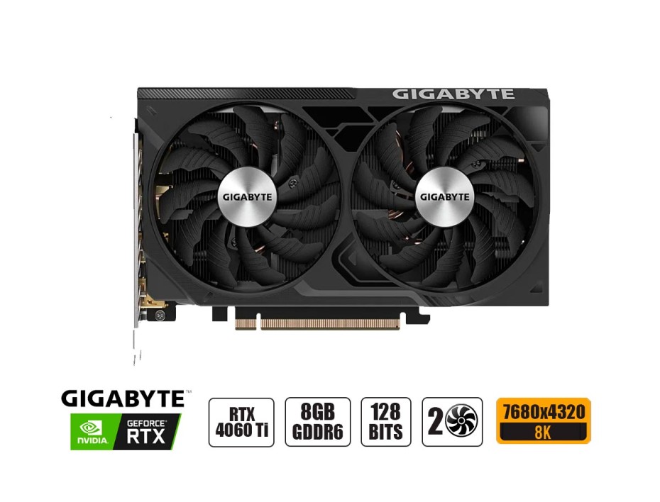 Tarjeta De Video Gigabyte Rtx 4060 Ti Windforce Oc 8gb Gddr6 (gv-n406twf2oc-8gd) Geforce Nvidia 128 Bits, 2 Ventiladores