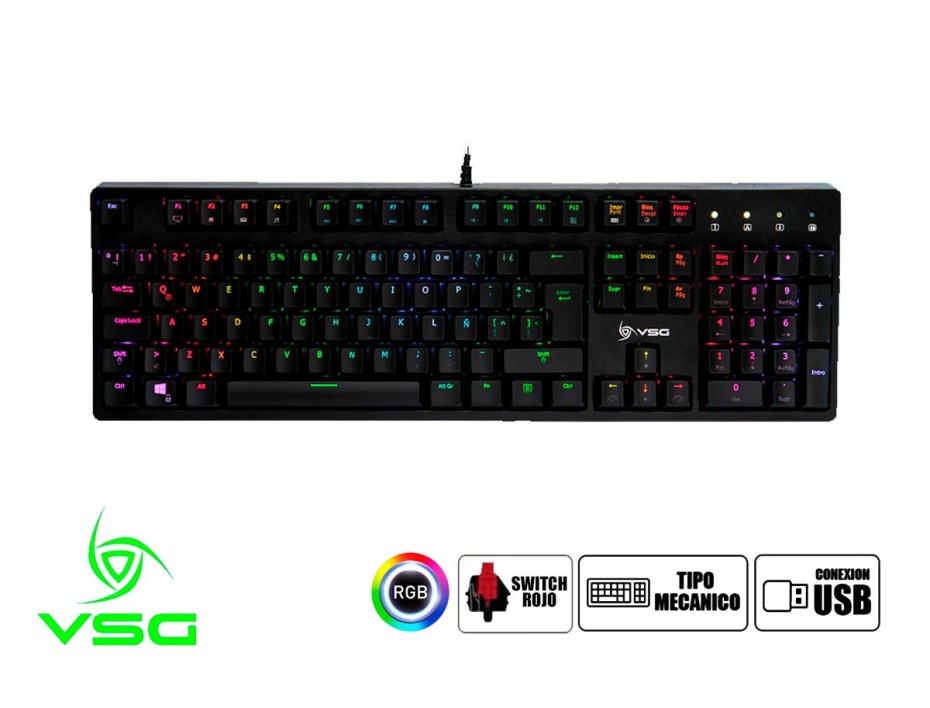 TECLADO VSG GAMER ALNILAM NEGRO 100% MECANICO, CON ILUMINACION RGB LED, SWITCH RED (VG-AL-BLK-RED )