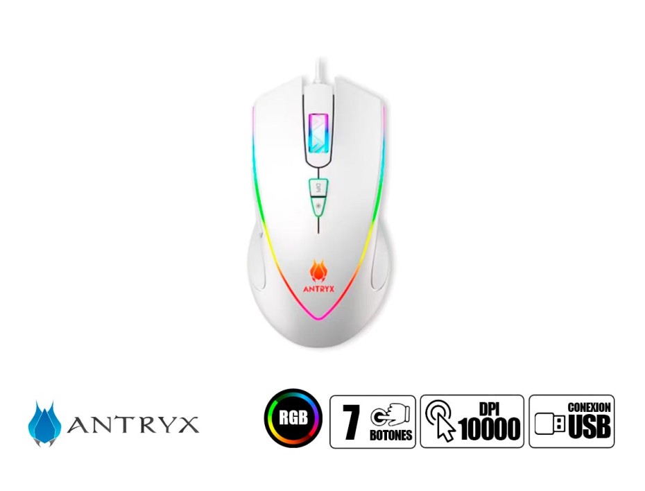 Combo 2 En Uno Antryx Chrome Storm Gc-5100 (agc-5100wbl-sp) Blanco, Teclado Switch Blue, Led Rgb, Mouse 7 Botones, 10000 Dpi