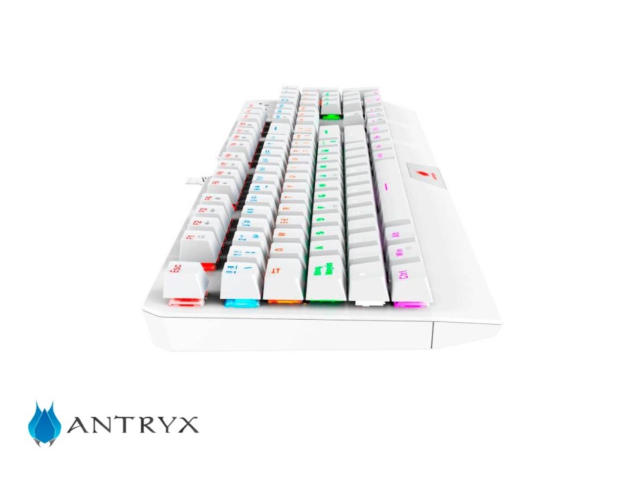 Combo 2 En Uno Antryx Chrome Storm Gc-5100 (agc-5100wbl-sp) Blanco, Teclado Switch Blue, Led Rgb, Mouse 7 Botones, 10000 Dpi