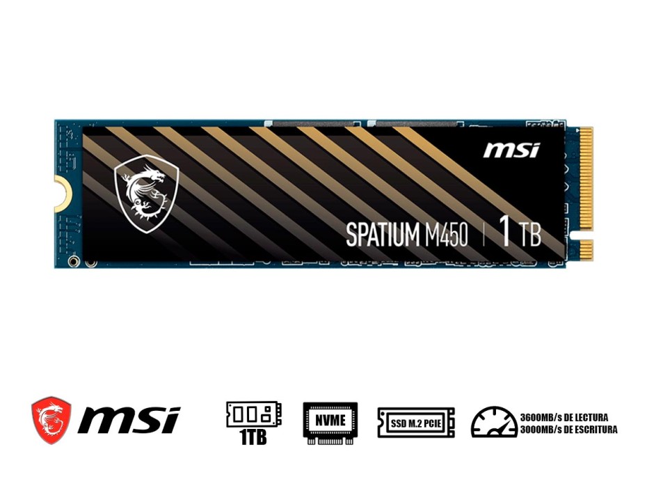 Unidad De Almacenamiento Ssd M.2 Pcie Msi 1tb Nvme Spatium M450, 2280 (sm450n100) 3600mb/s