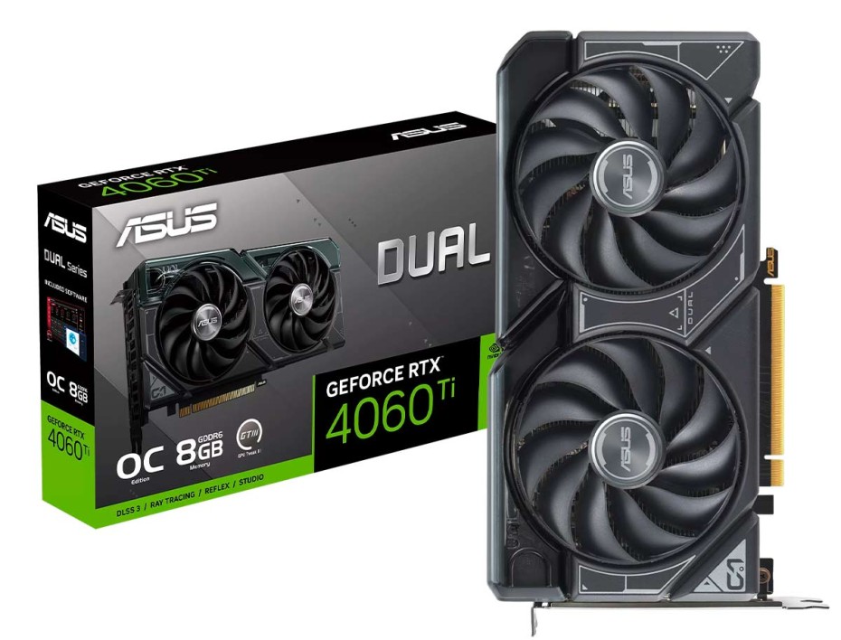 TARJETA DE VIDEO ASUS RTX 4060 TI DUAL OC 8GB GDDR6 (90YV0J40-M0AA00)  GEFORCE NVIDIA 128 BITS | 2 VENTILADORES