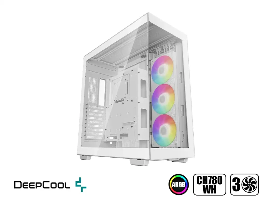 Case Deepcool Ch780 Wh S/fuente (r-ch780-bkade41-g-1) Paneles De Vidrio, 3 Ventiladores, Led Argb, Blanco