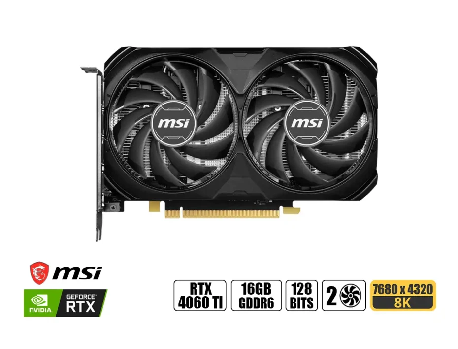 Tarjeta De Video Msi Rtx 4060 Ti Ventus 2x Black Oc 16gb (912-v517-062) Geforce Nvidia 128 Bits, 2 Ventiladores