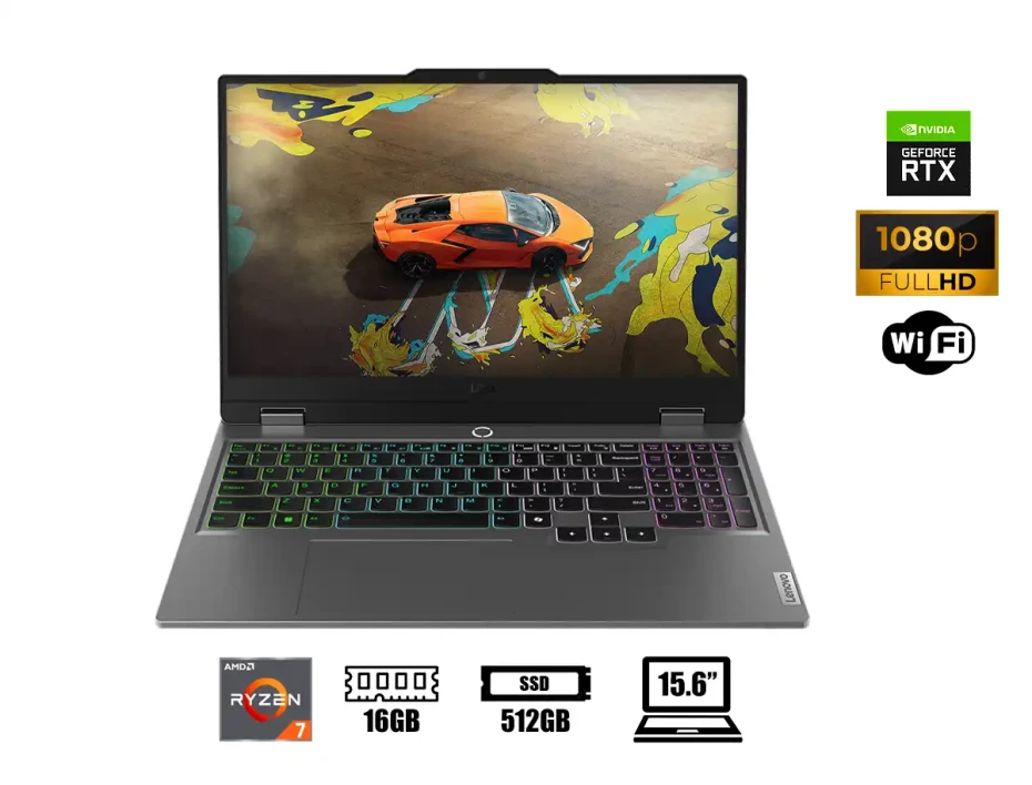 Laptop Lenovo Ryzen 7-7435hs Loq 15arp9 Gaming (83jc009cus) Pantalla 15.6" Fhd 144hz, Ram 16gb, Ssd 512gb, Rtx 4070 8gb, Win11, Luna Grey