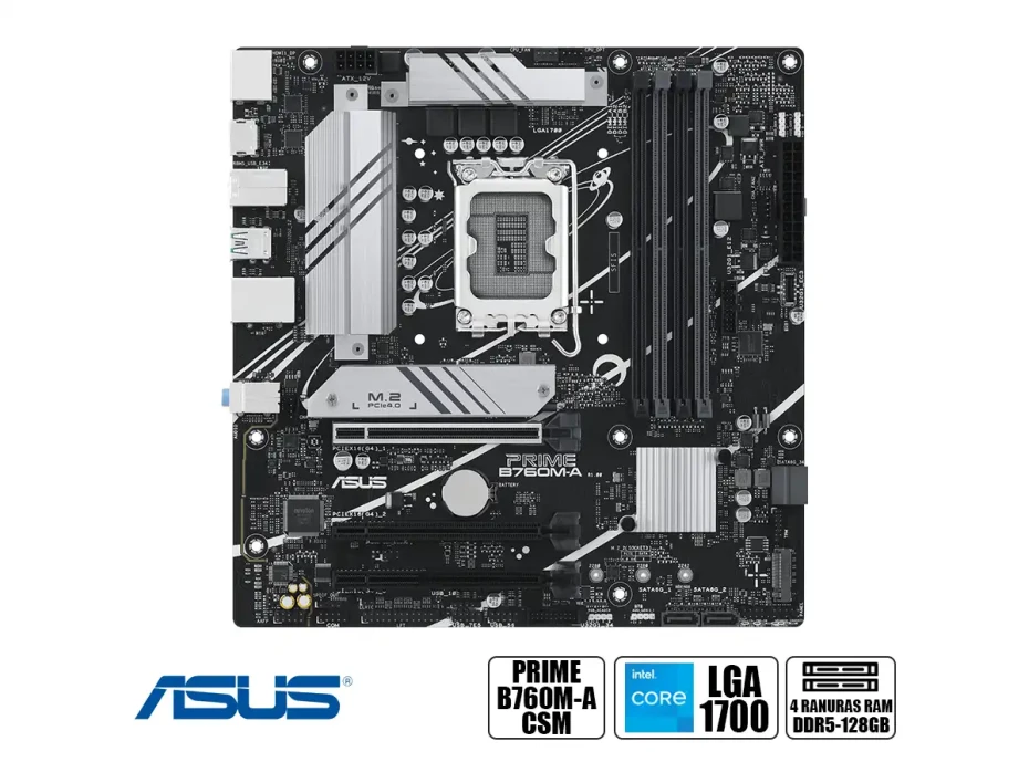 Placa Madre Asus B760m-a Prime Csm (b760m-a Csm) Socket Lga 1700, Ram Ddr5 Buss 7200oc Mhz, 14va, 13va, 12va Gen