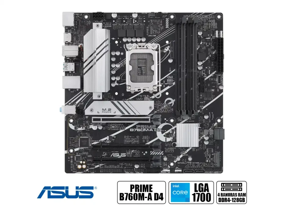 Placa Madre Asus B760m-a Prime D4 (90mb1d00-m0ayy0) Socket Lga 1700, Ram Ddr4 Buss 5333oc Mhz, 14va, 13va, 12va Gen