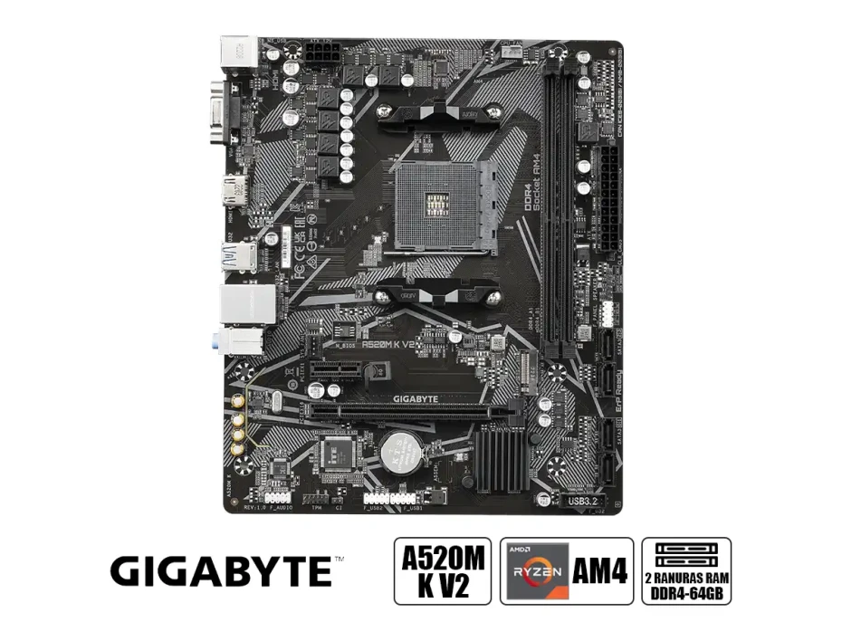 Placa Madre Gigabyte A520m K V2 (a520m K V2) Socket Am4, Ram Ddr4 Buss 5100oc Mhz