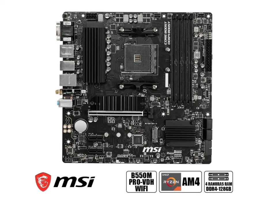 Placa Madre Msi B550m Pro-vdh Wifi (911-7c95-056) Socket Am4, Ram Ddr4 Buss 4400oc Mhz, Wifi