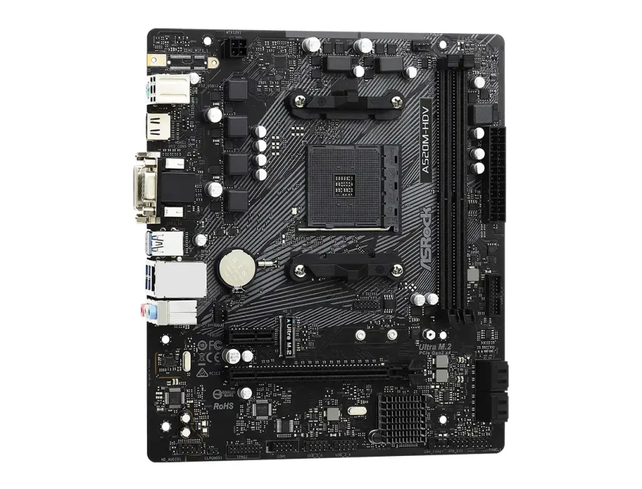 Placa Madre Asrock A520m-hdv (90-mxbe50-a0uayz) Socket Am4, Ram Ddr4 Buss 4733oc Mhz