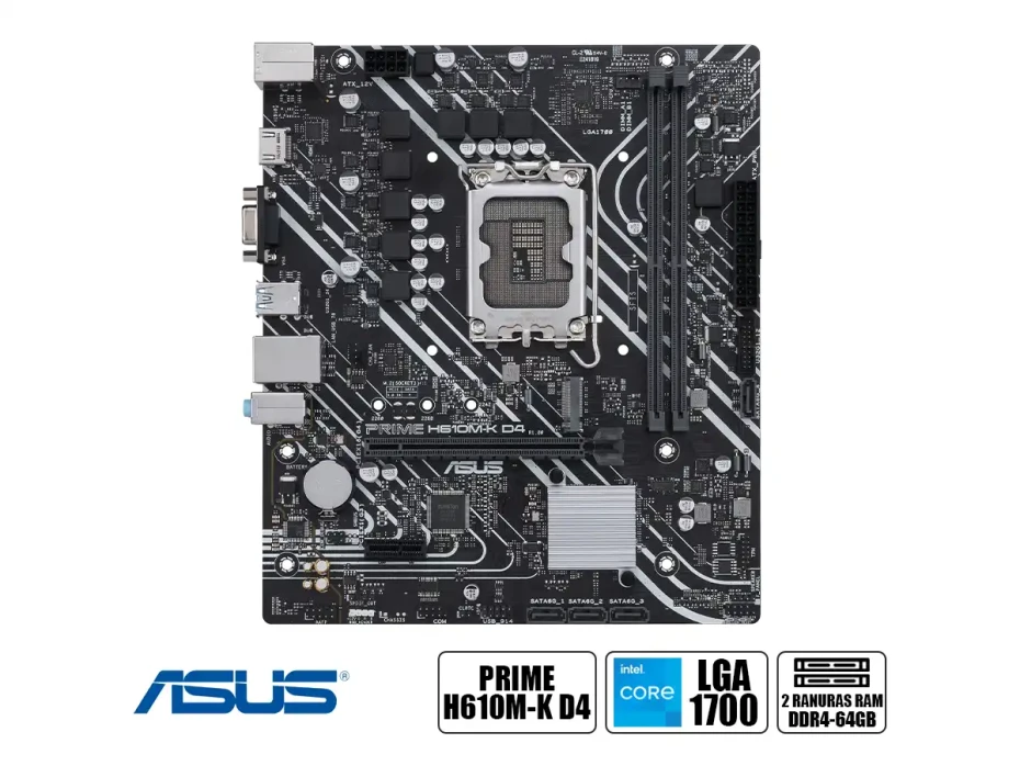 Placa Madre Asus Prime H610m-k D4 (90mb1a10-m0eay0) Socket Lga 1700, Ram Ddr4 Buss 3200mhz, 13va, 12va Gen