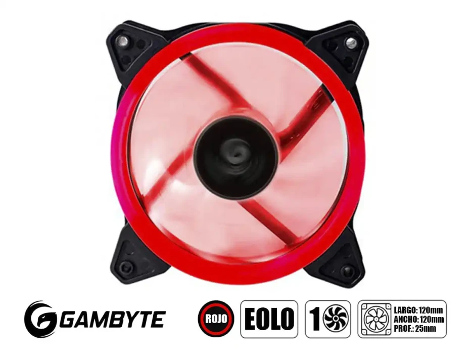 Cooler Para Case Gambyte Eolo (eolo-r) 120mm, Led Rojo, Negro