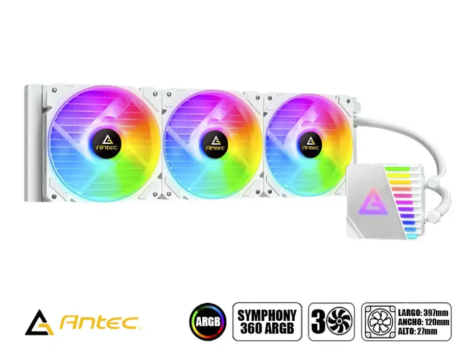 Sistema De Enfriamiento Liquido Antec Symphony 360 White Argb (0-761345-74042-5) 3 Ventiladores, 360mm, Led Argb