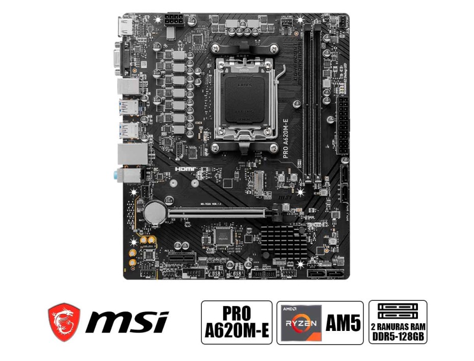 Placa Madre Msi Pro A620m-e (90mbmsi-pro-a620m-e) Socket Am5, Ram Ddr5 Buss 6800oc Mhz