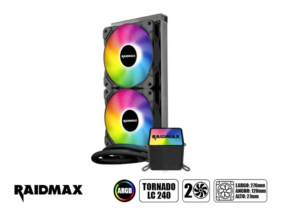 Sistema De Enfriamiento Liquido Raidmax Tornado Lc 240 (tornado Lc240) 2 Ventiladores, 240mm, Led Argb