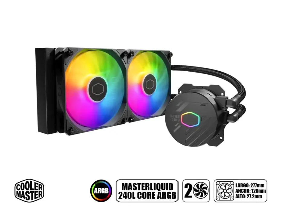 Sistema De Enfriamiento Liquido Cooler Master Masterliquid 240l Core Argb (mlw-d24m-a18pz-r1) 2 Ventiladores, 240mm, Led Argb