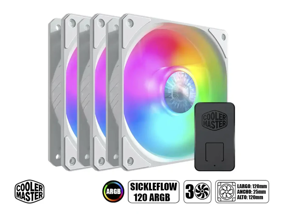 Cooler Para Case Cooler Master Sickleflow 120 Argb (mfx-b2dw-183pa-r1) Pack 3 En 1, 120mm, Led Argb, Blanco