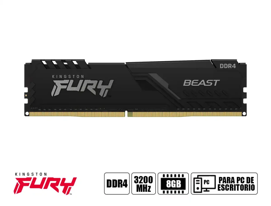 Memoria Ram Kingston Fury Ddr4 8gb Beast (kf432c16bb/8) 3200 Mhz, Negro