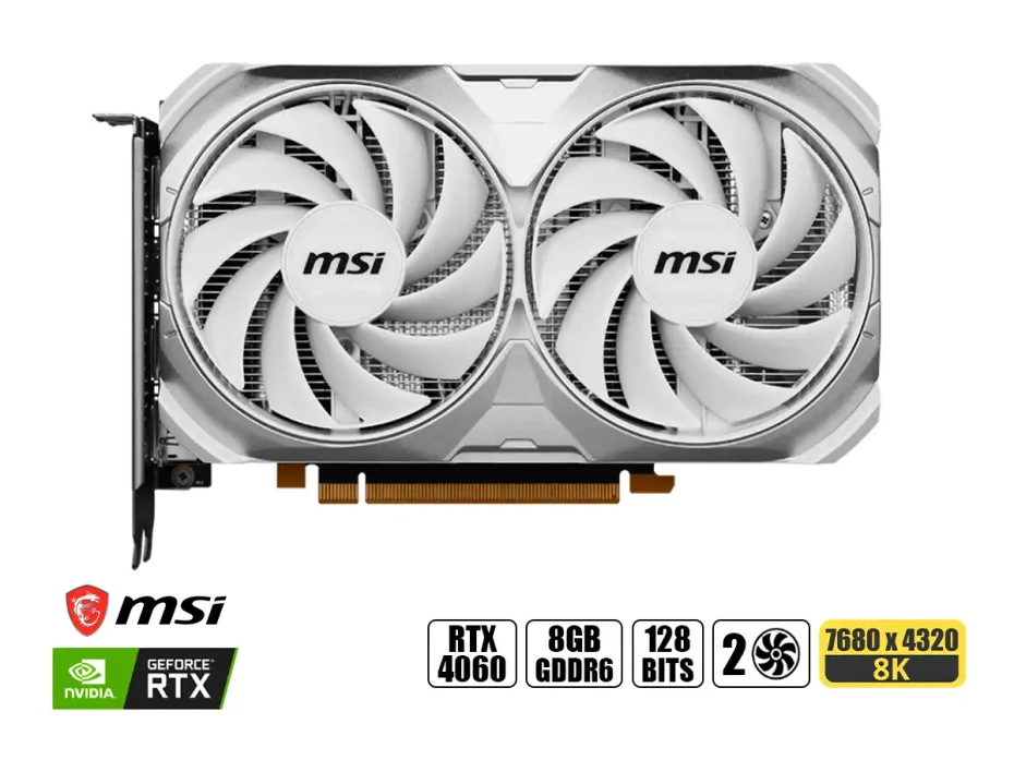 Tarjeta De Video Msi Rtx 4060 Ventus 2x Oc 8gb Gddr6 (912-v516-030) White, Geforce Nvidia 128 Bits, White, 2 Ventiladores